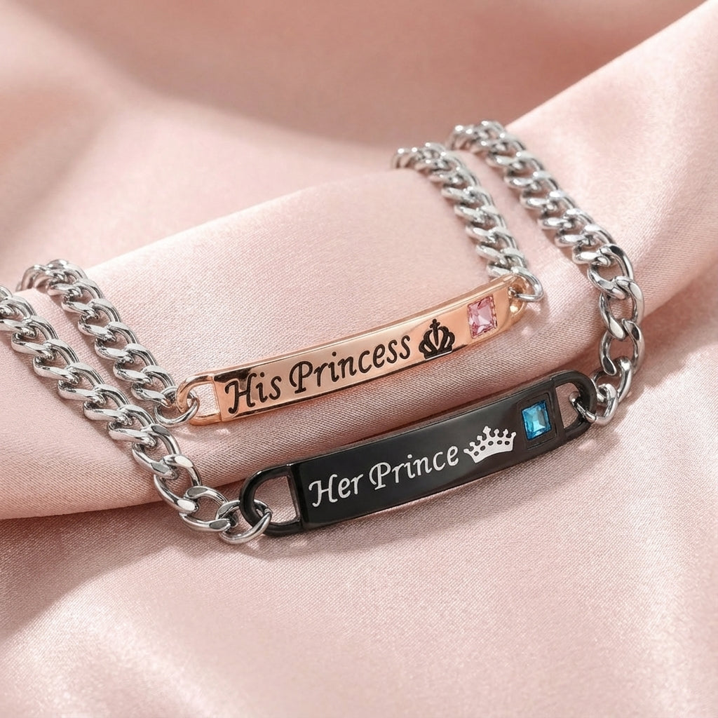 Couple armband set "Royal Bond" by Amorlune featuring matching designs for couples in elegant presentation.