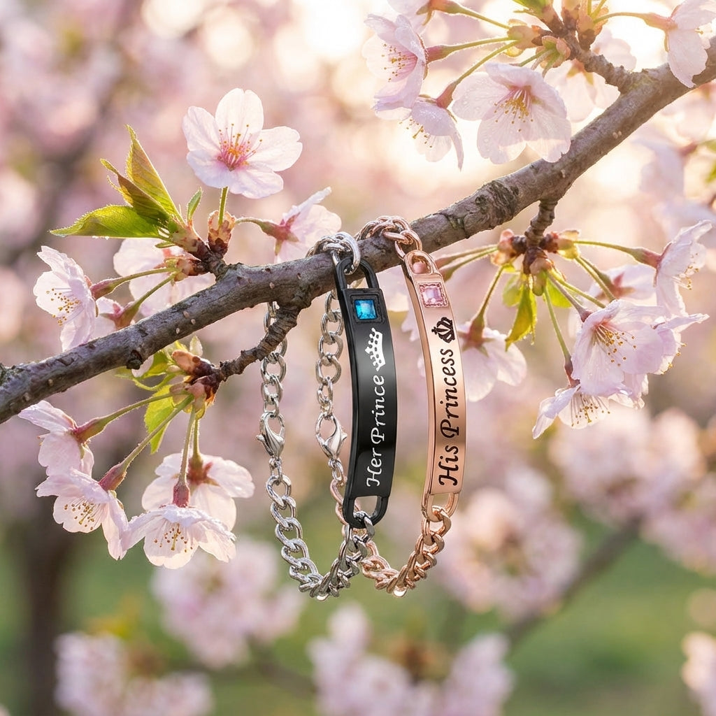 Couple armband set "Royal Bond" by Amorlune featuring matching designs in elegant materials for couples.