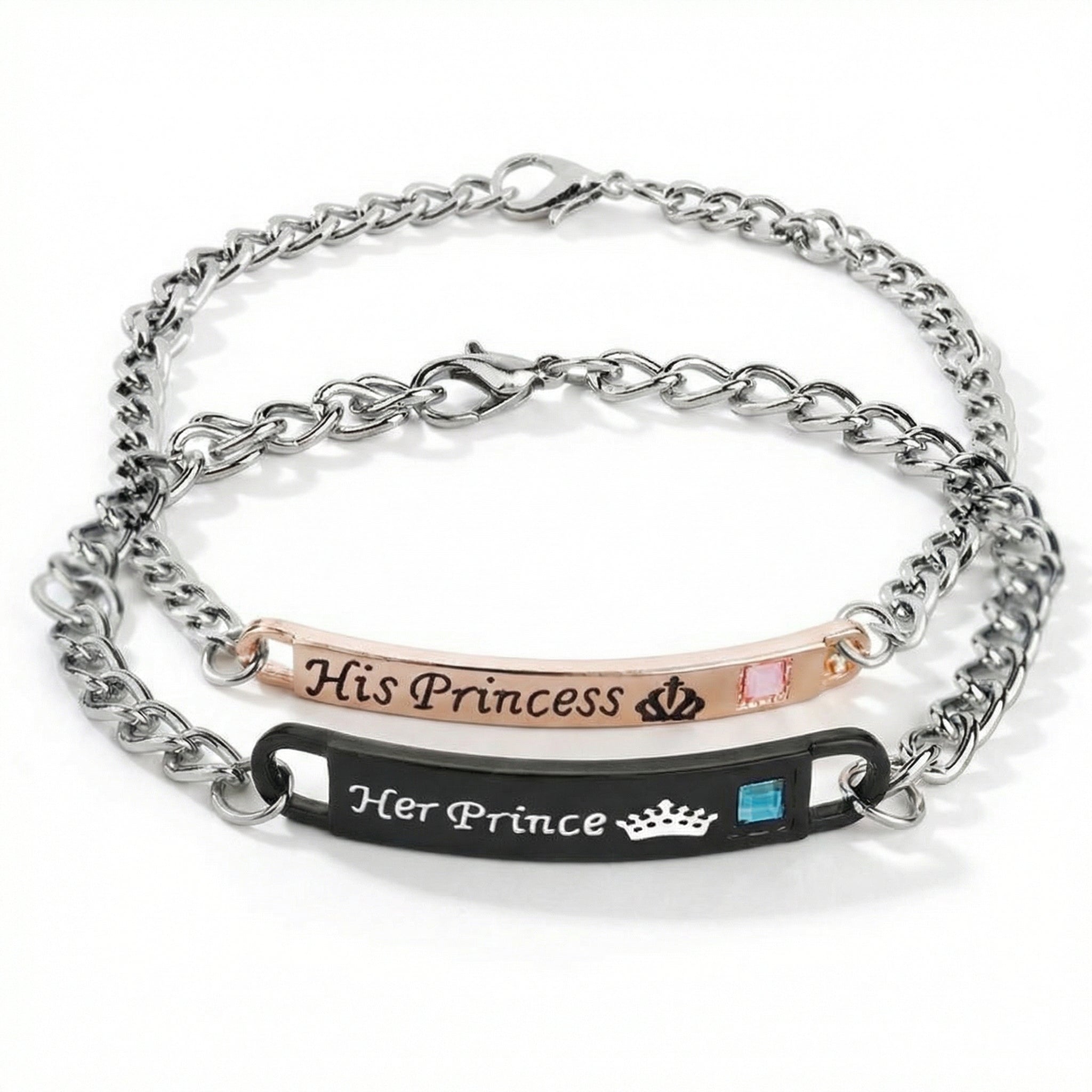 Couple armband set "Royal Bond" by Amorlune featuring matching stylish bracelets with intricate designs.