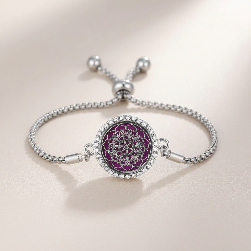 Diffusor-Armband mit Strasssteinen – Verstellbar, Silberfarben - Amorlune