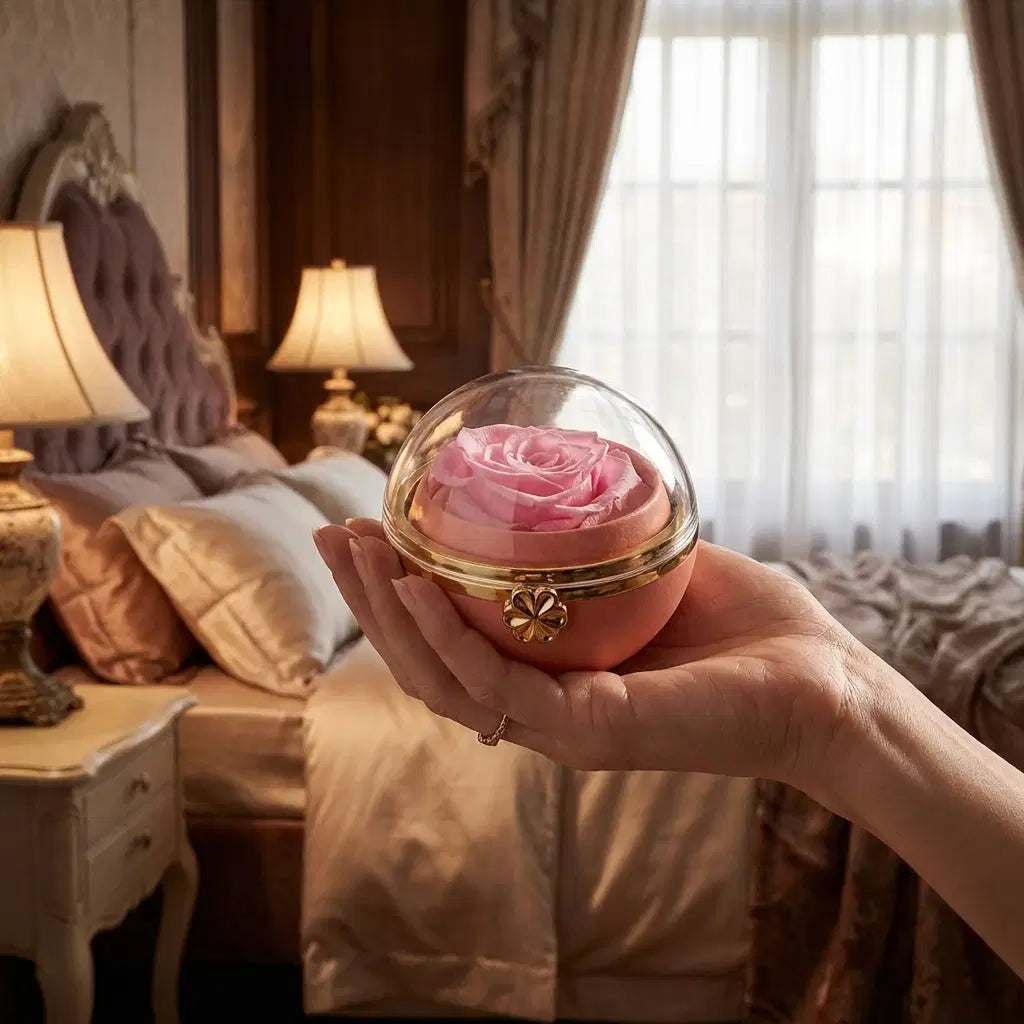 Eternal Bloom rotierende Schmuckbox von Amorlune mit ewiger Rose und blumigem Design, dekorative Aufbewahrung für Schmuck