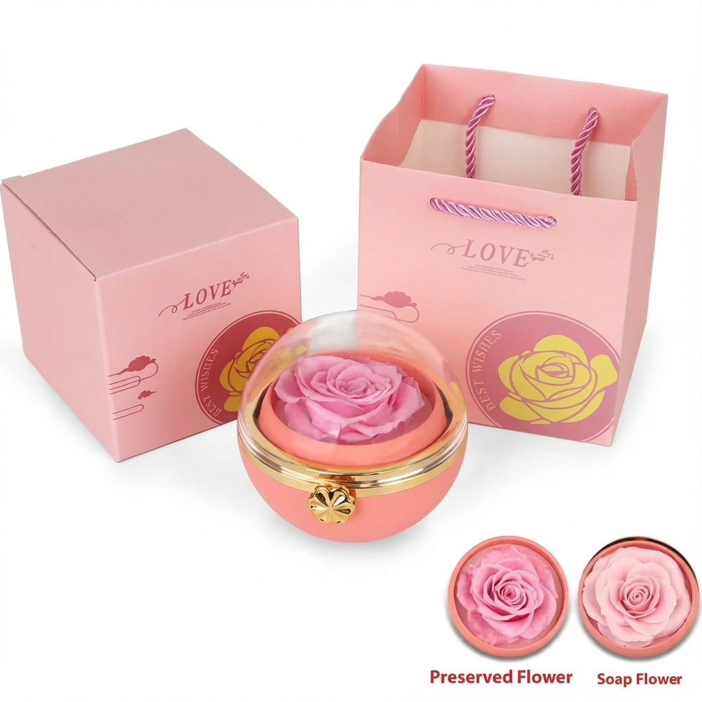 Amorlune Eternal Bloom rotating jewelry box featuring a preserved rose and elegant design.