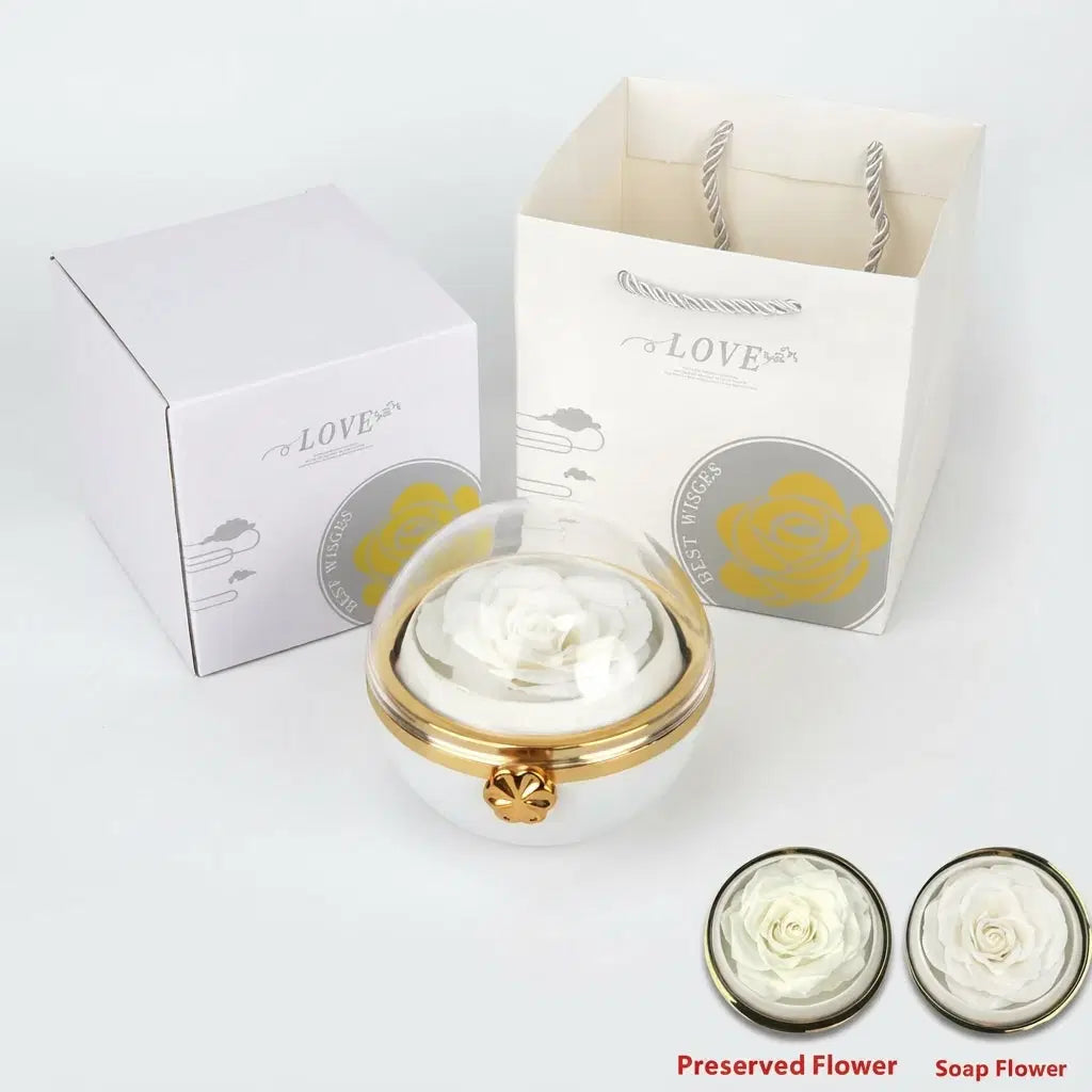 Ewige Blume Schmuckbox von Amorlune mit rotierender Funktion und echter Rose, elegantes Aufbewahrungsstück für Schmuck