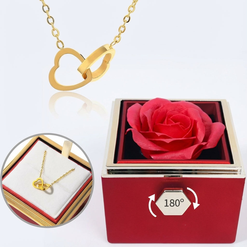Ewige Kunstrosen Geschenkbox Classic by Amorlune, featuring a decorative rose box and elegant necklace gift set.