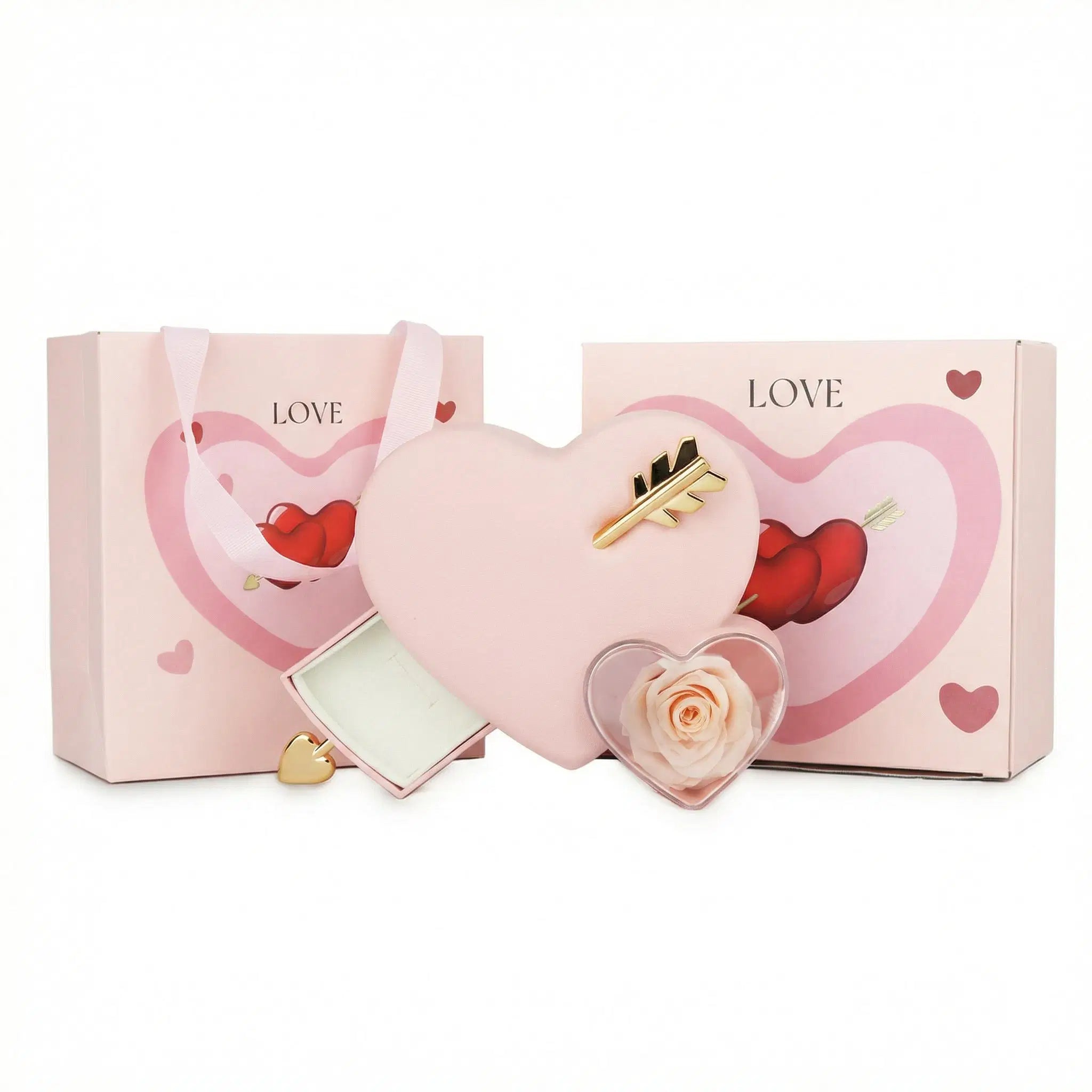 "Cupid's Arrow" Rose Gift Box – Romantic Jewelry Box with Heart Design