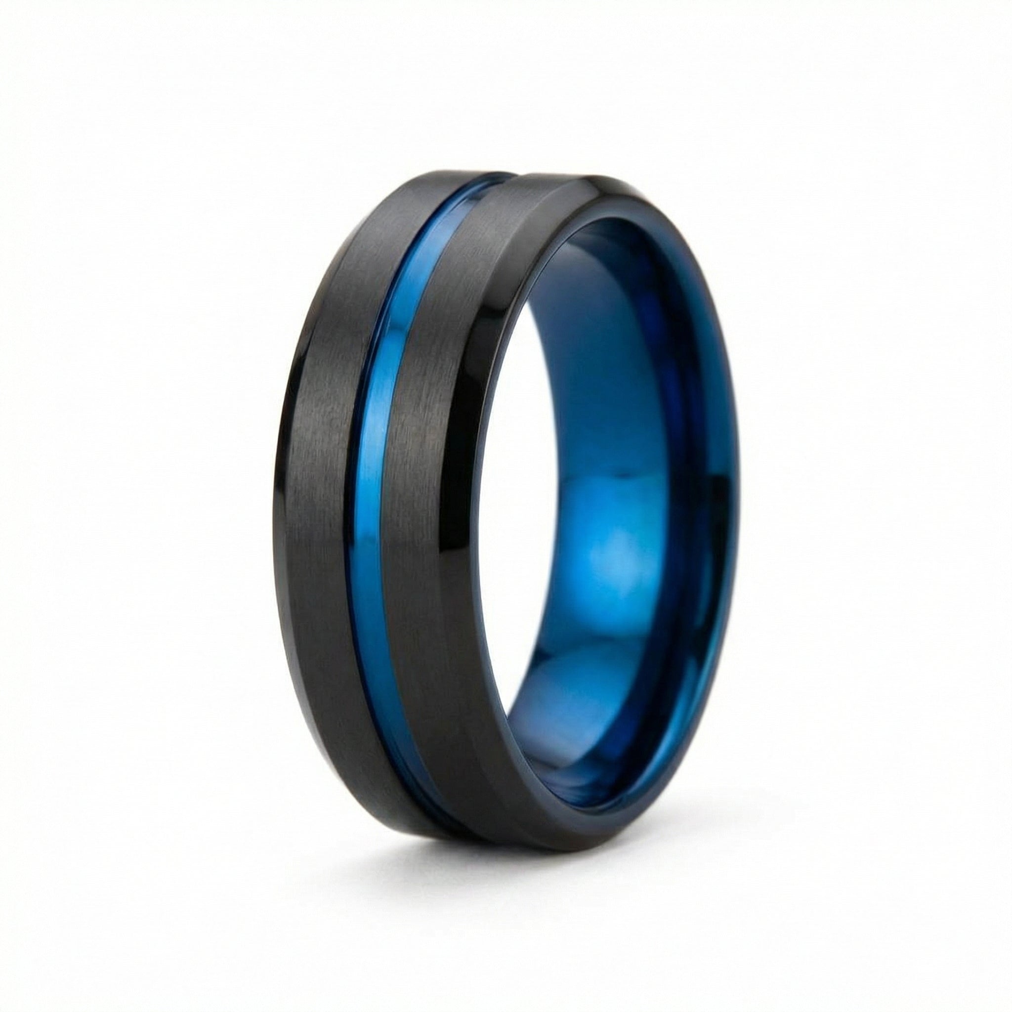 Schwarzer Herrenring aus Wolfram – 8mm, Modernes Design, Komfort-Fit - Amorlune 