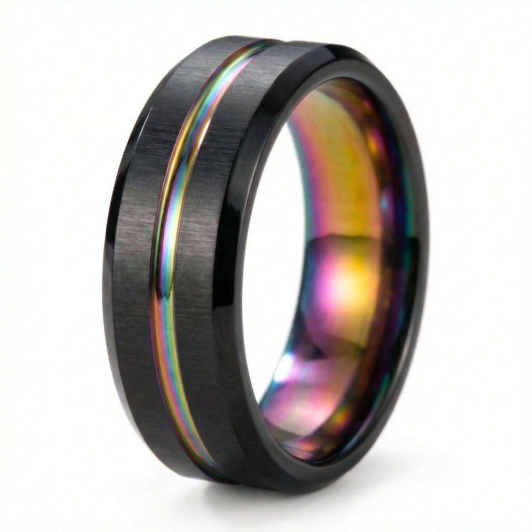 Schwarzer Herrenring aus Wolfram – 8mm, Modernes Design, Komfort-Fit - Amorlune 