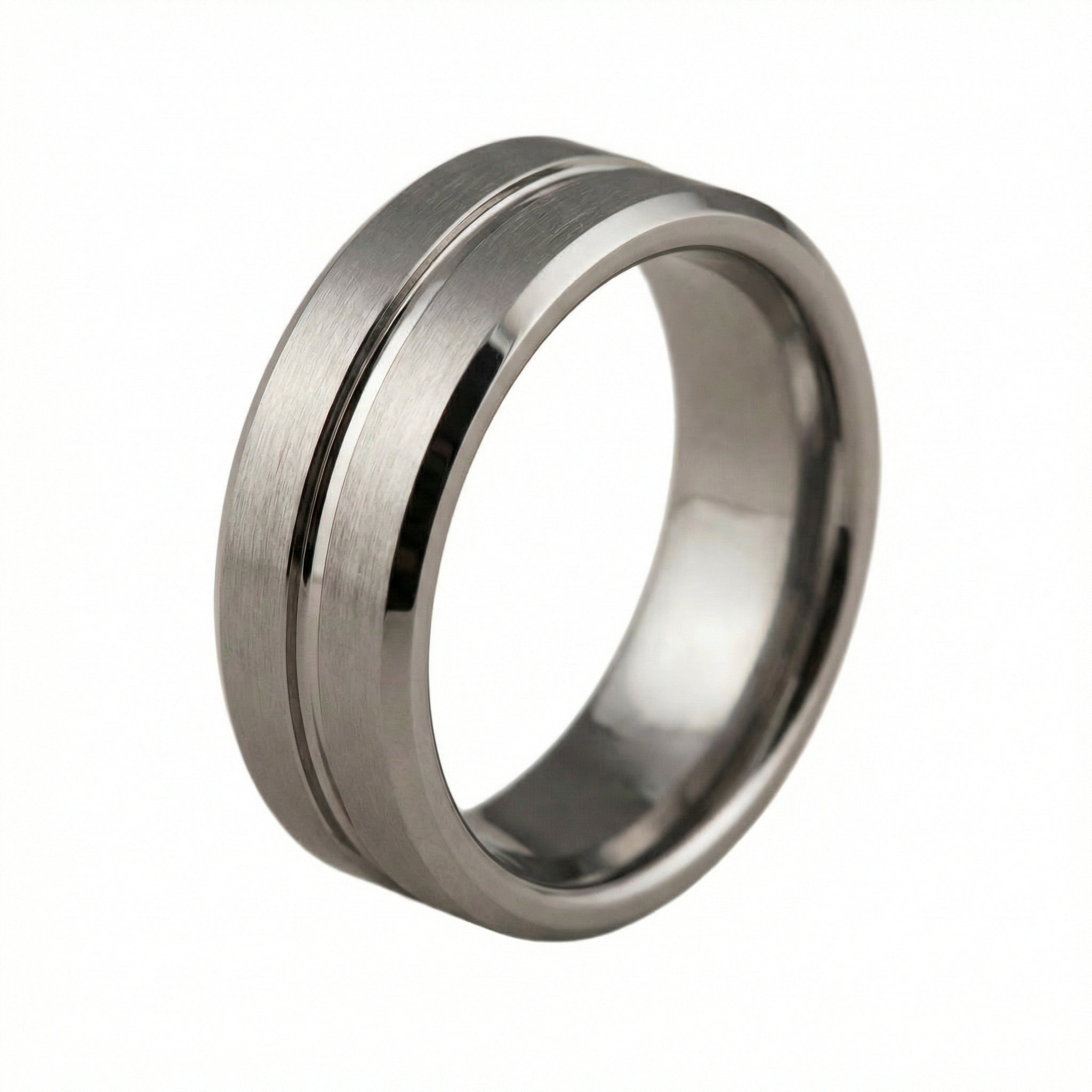 Schwarzer Herrenring aus Wolfram – 8mm, Modernes Design, Komfort-Fit - Amorlune 