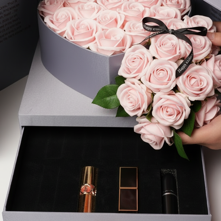 Amorlune Seifenrosen Geschenkbox featuring beautifully arranged soap roses in a decorative box.