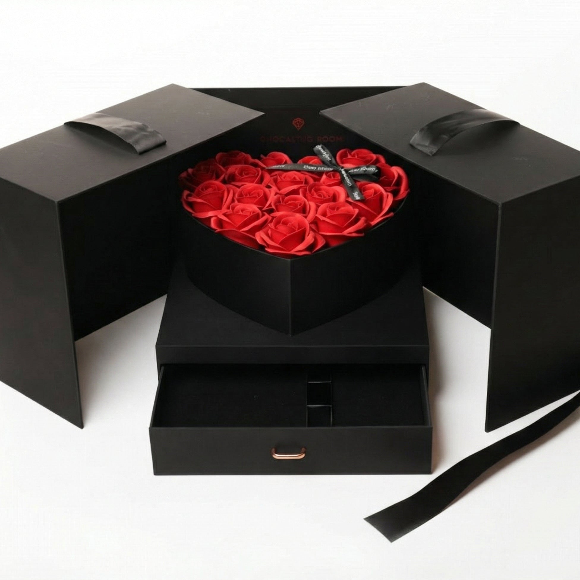 Amorlune Seifenrosen Geschenkbox filled with colorful, decorative soap roses in an elegant presentation.
