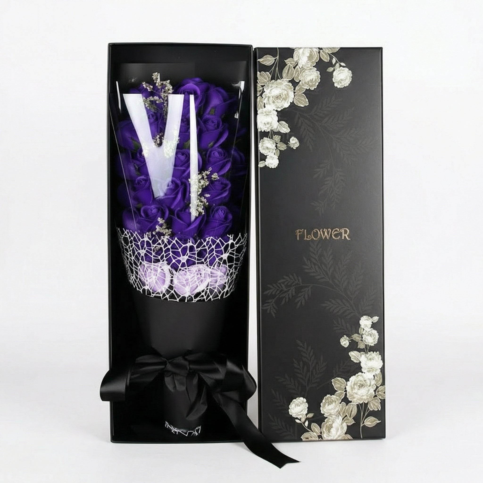 Soap flower bouquet "Elegance" by Amorlune featuring vibrant, handcrafted soap flowers arranged beautifully.