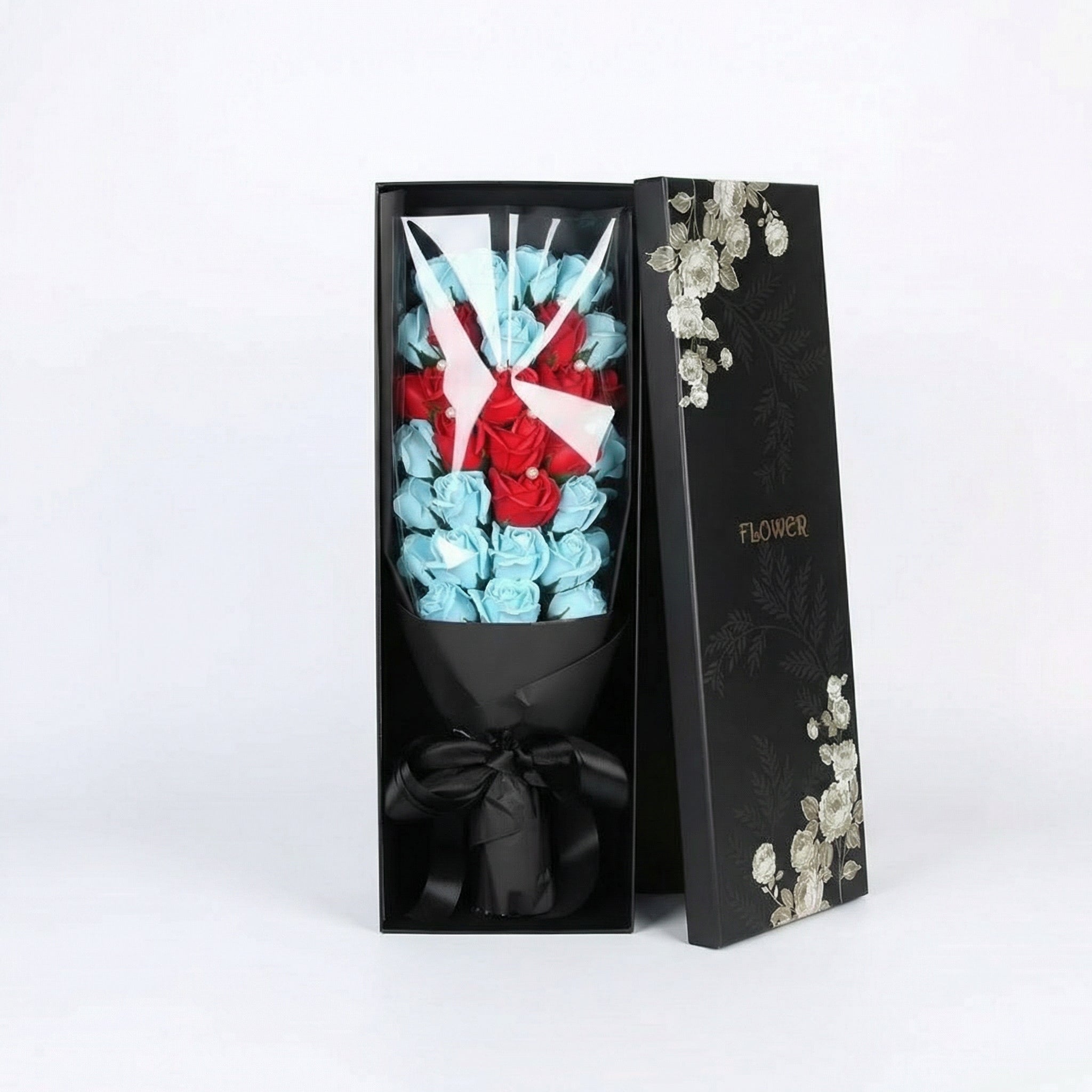 Soap flower bouquet "Elegance" by Amorlune featuring vibrant, realistic flowers arranged beautifully.