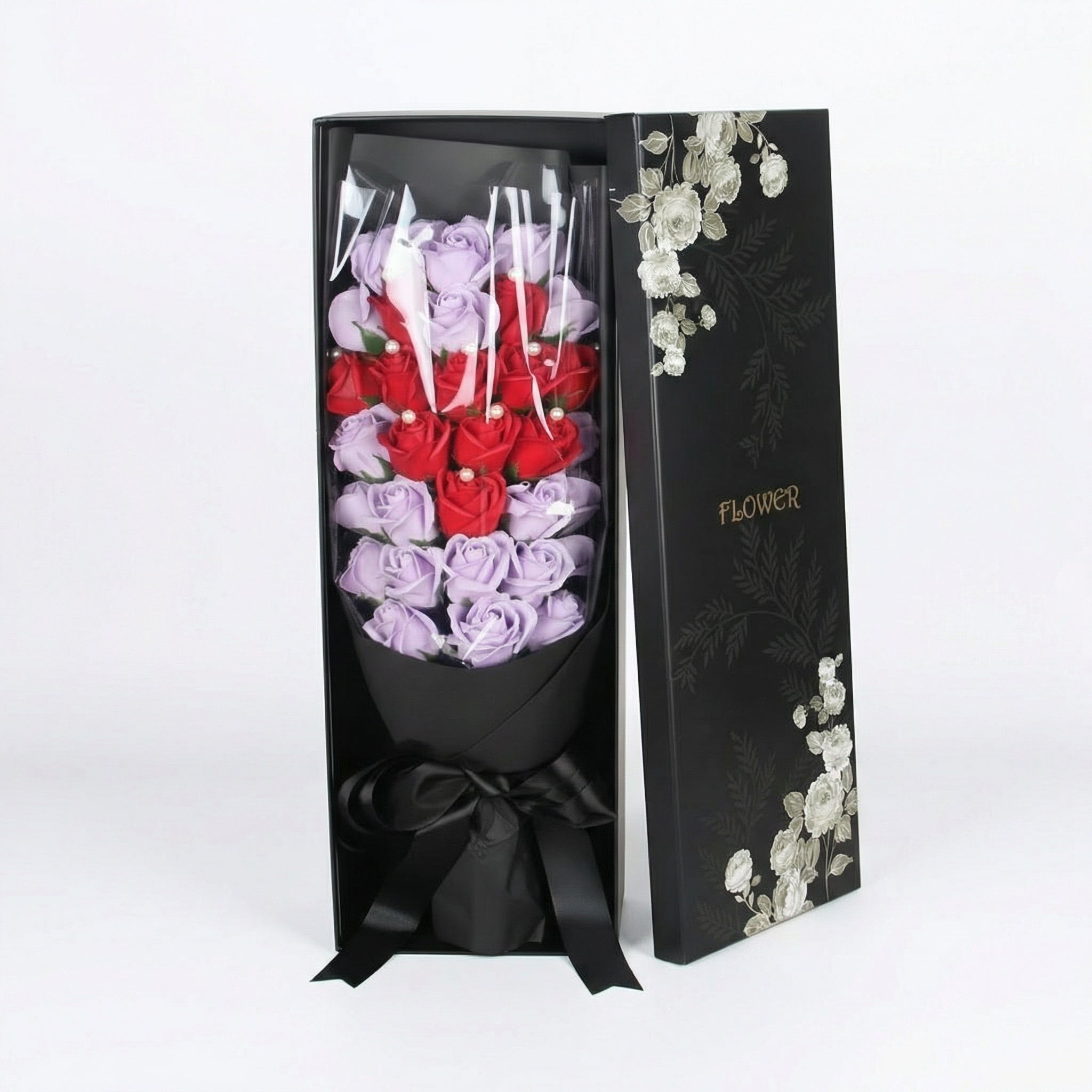 Soap flower bouquet "Elegance" by Amorlune, featuring vibrant, handcrafted soap flowers arranged beautifully.