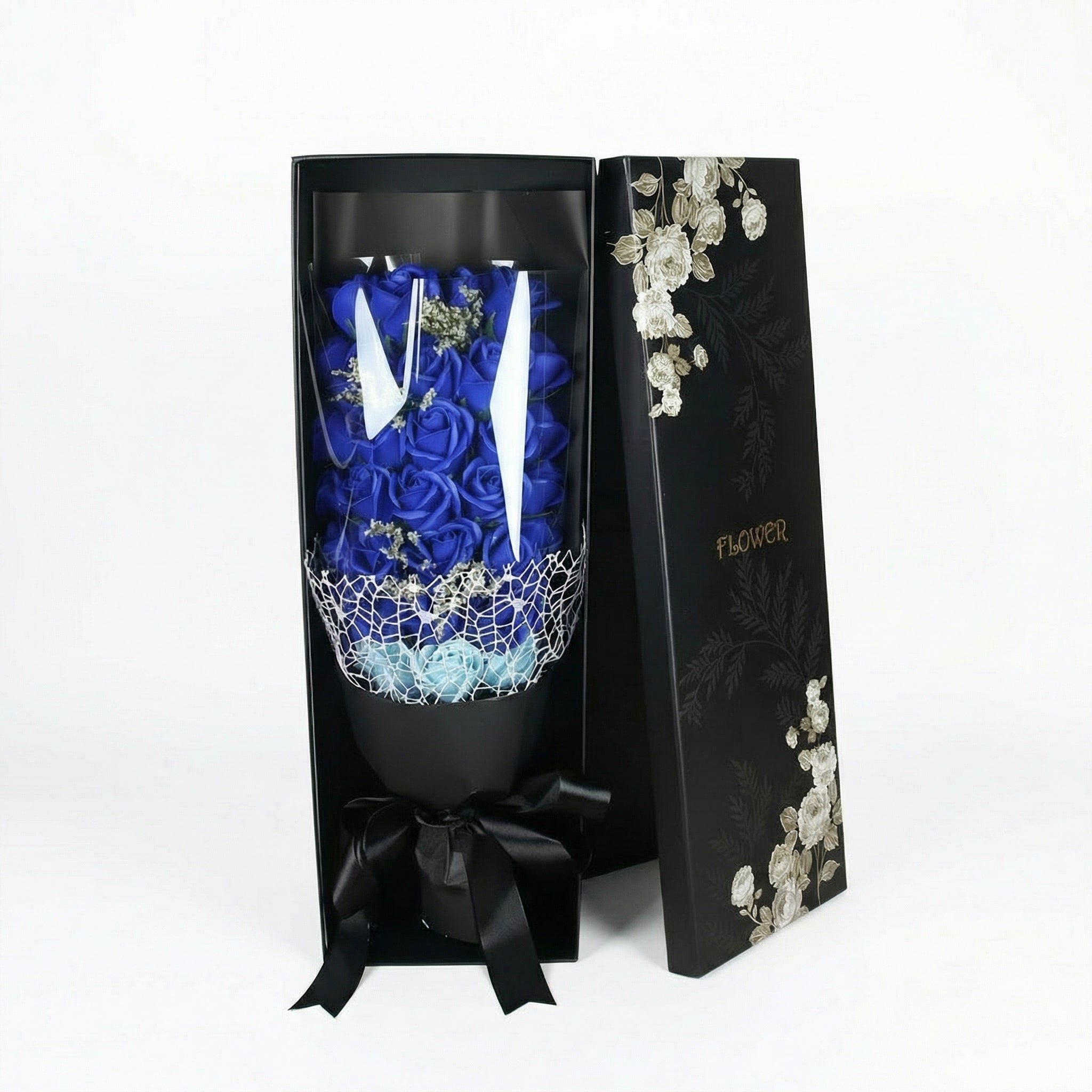 Soap flower bouquet "Elegance" by Amorlune featuring vibrant, handcrafted soap blooms arranged beautifully.