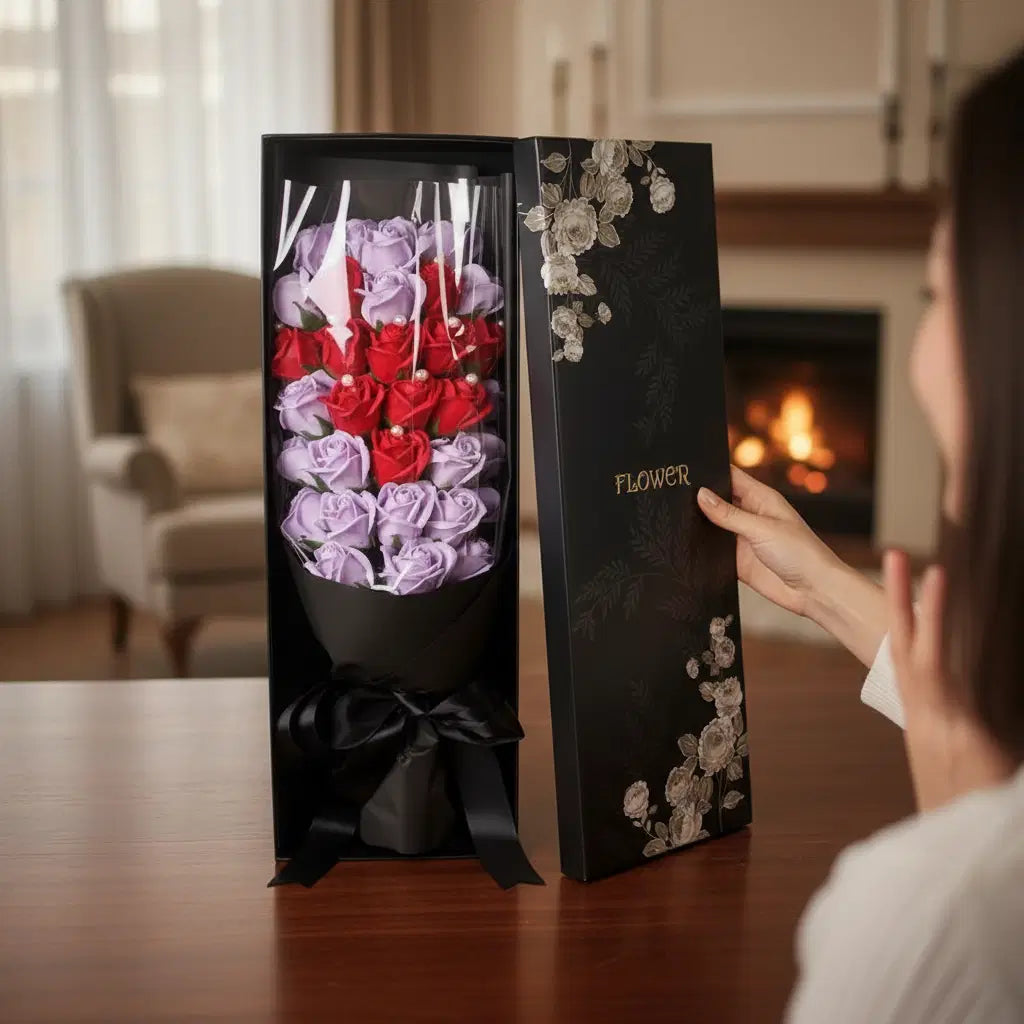 Amorlune Elegance soap flower bouquet featuring vibrant, realistic blooms in an elegant arrangement.