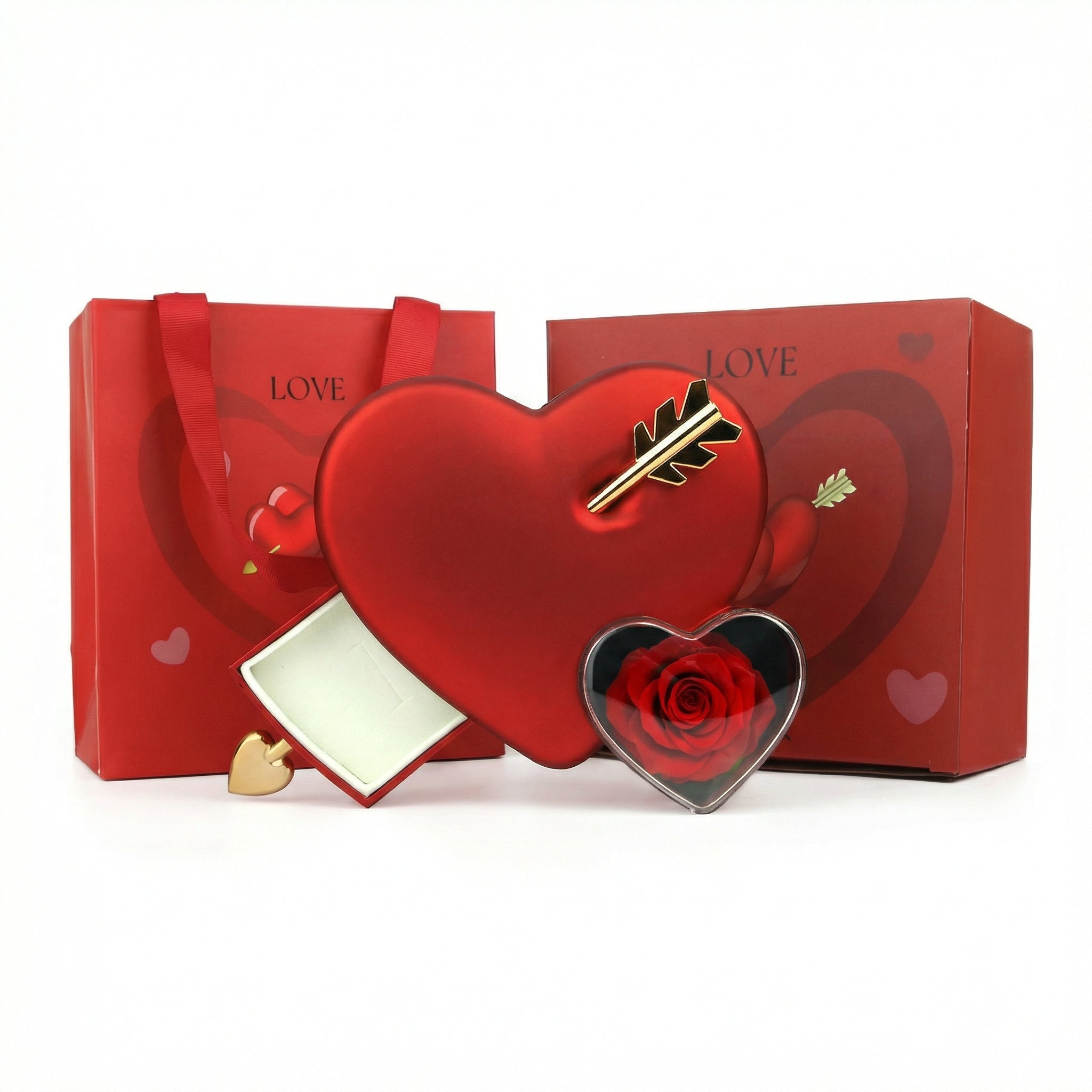 "Amors Pfeil" Rosen-Geschenkbox – Romantisches Schmuckkästchen mit Herz-Design