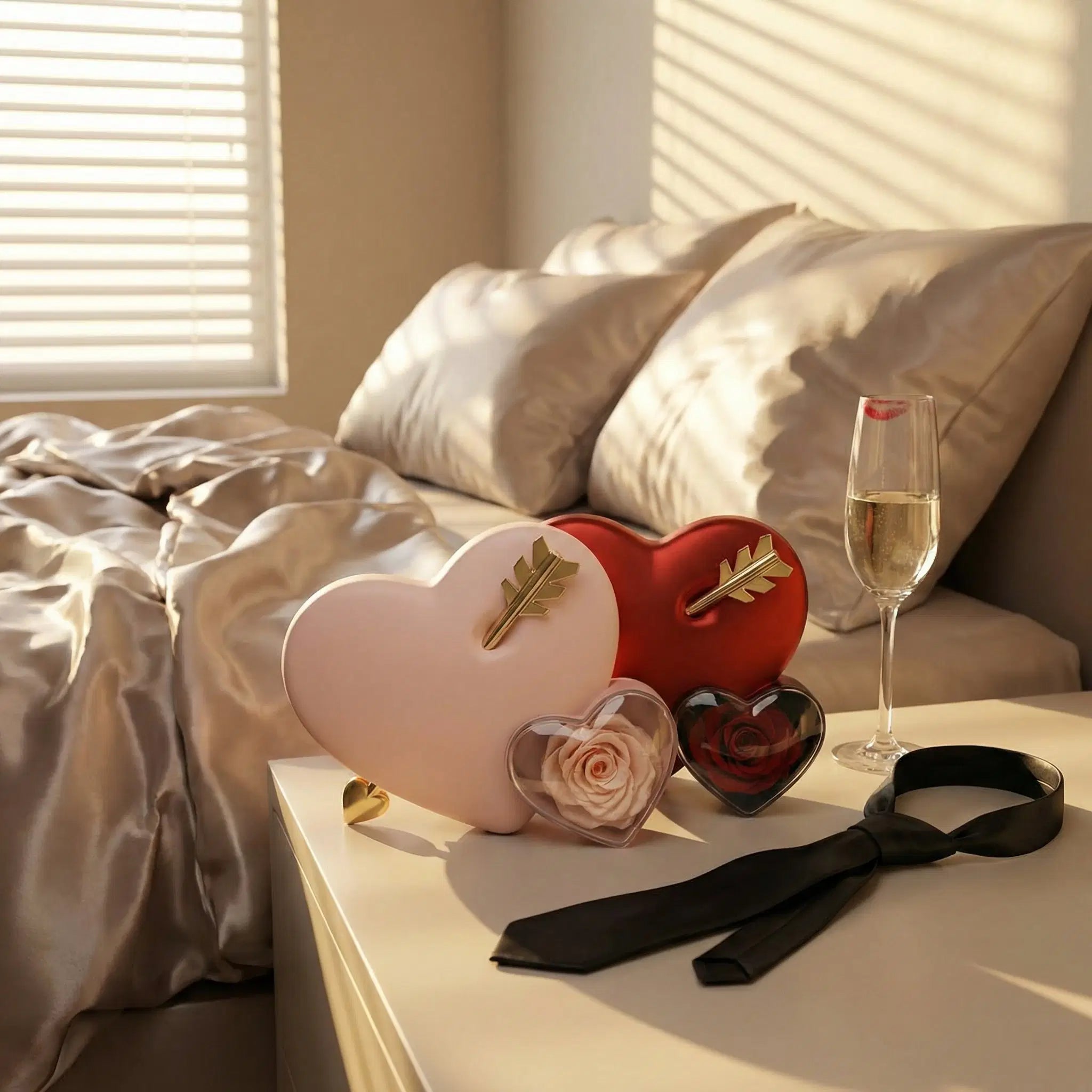 Scatola regalo rose "Freccia di Cupido" – Elegante scatola gioielli con design a cuore