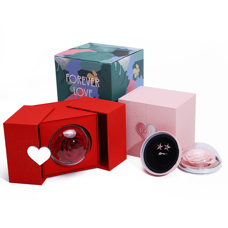 Amorlune eternal rose gift box with a jewelry compartment featuring preserved romantic roses in elegant packaging.