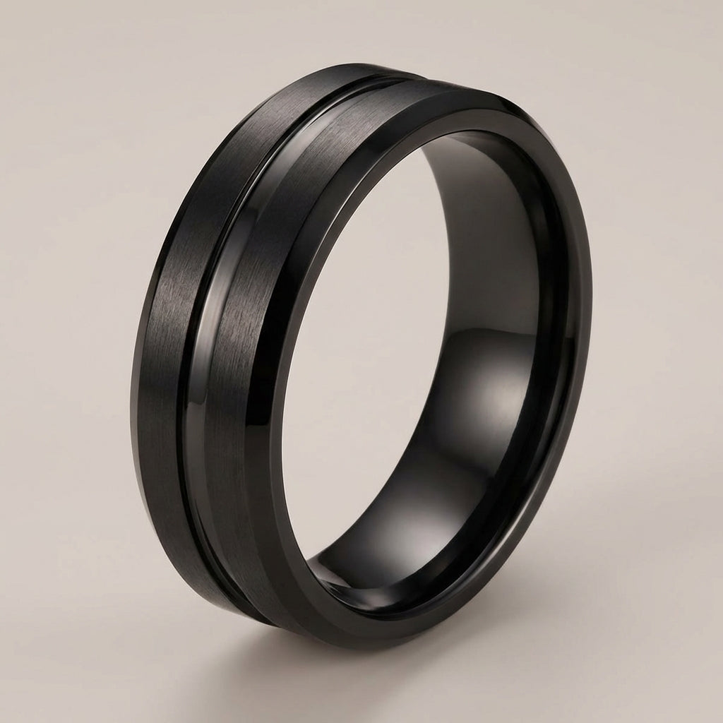 Schwarzer Herrenring aus Wolfram – 8mm, Modernes Design, Komfort-Fit