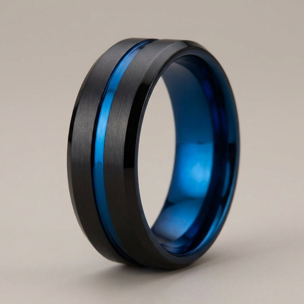 Schwarzer Herrenring aus Wolfram – 8mm, Modernes Design, Komfort-Fit