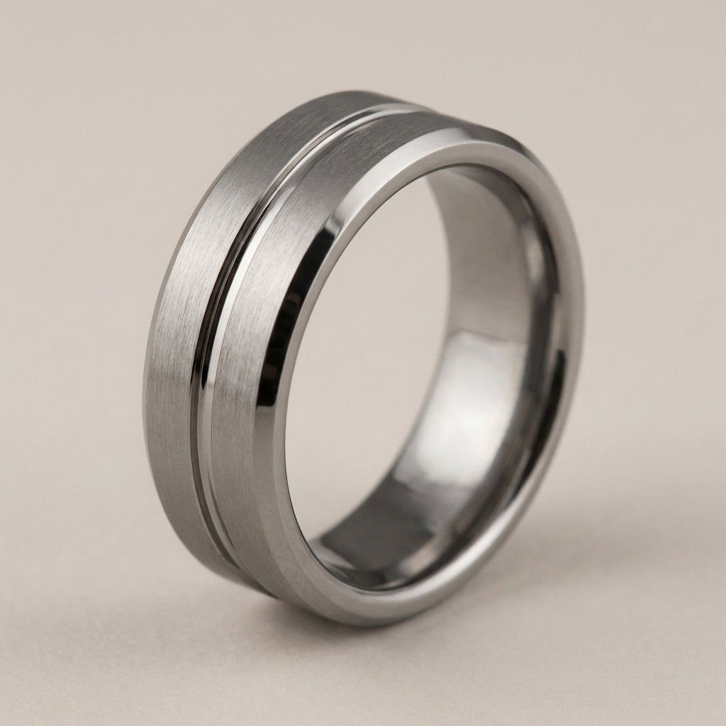 Schwarzer Herrenring aus Wolfram – 8mm, Modernes Design, Komfort-Fit