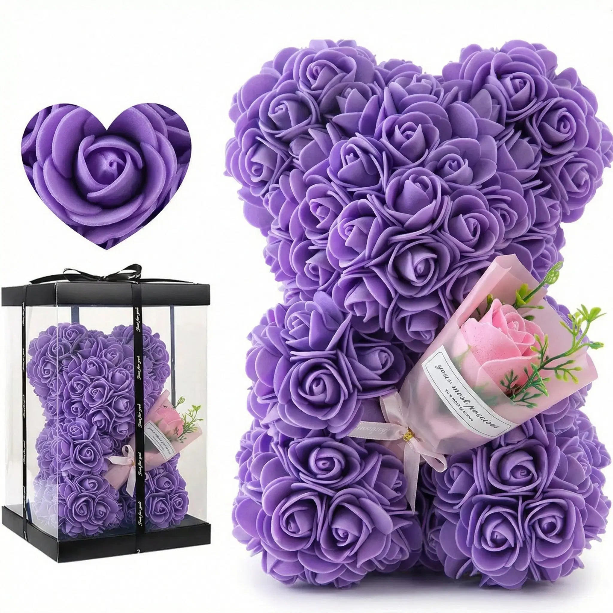 Rosenbär in Geschenkbox von Amorlune, getrocknete Rose, ideales Valentinstag-, Geburtstags- oder Jahrestagsgeschenk