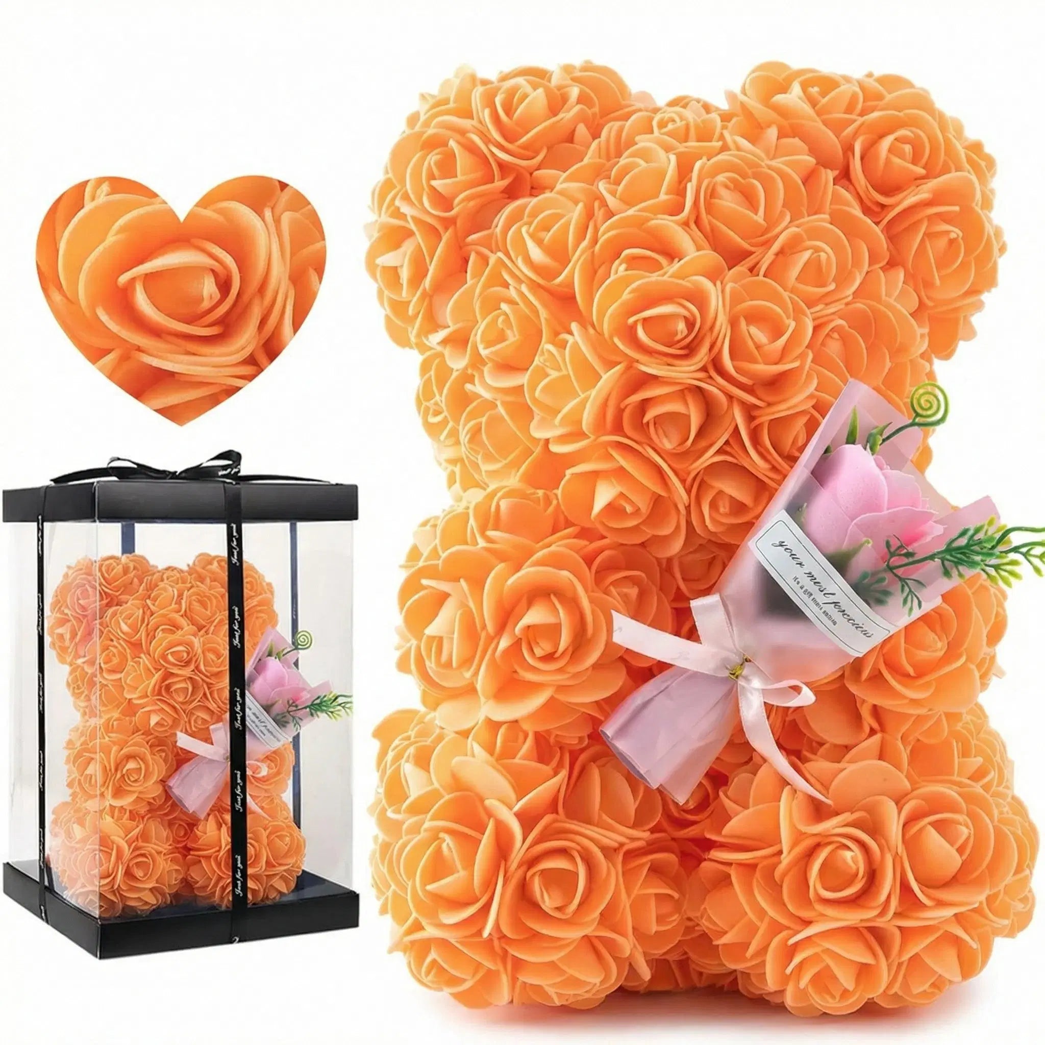 Amorlune Rosenbär in Geschenkbox, getrocknete Rose, ideal für Valentinstag, Geburtstag oder Jahrestag, liebevoll verpackt