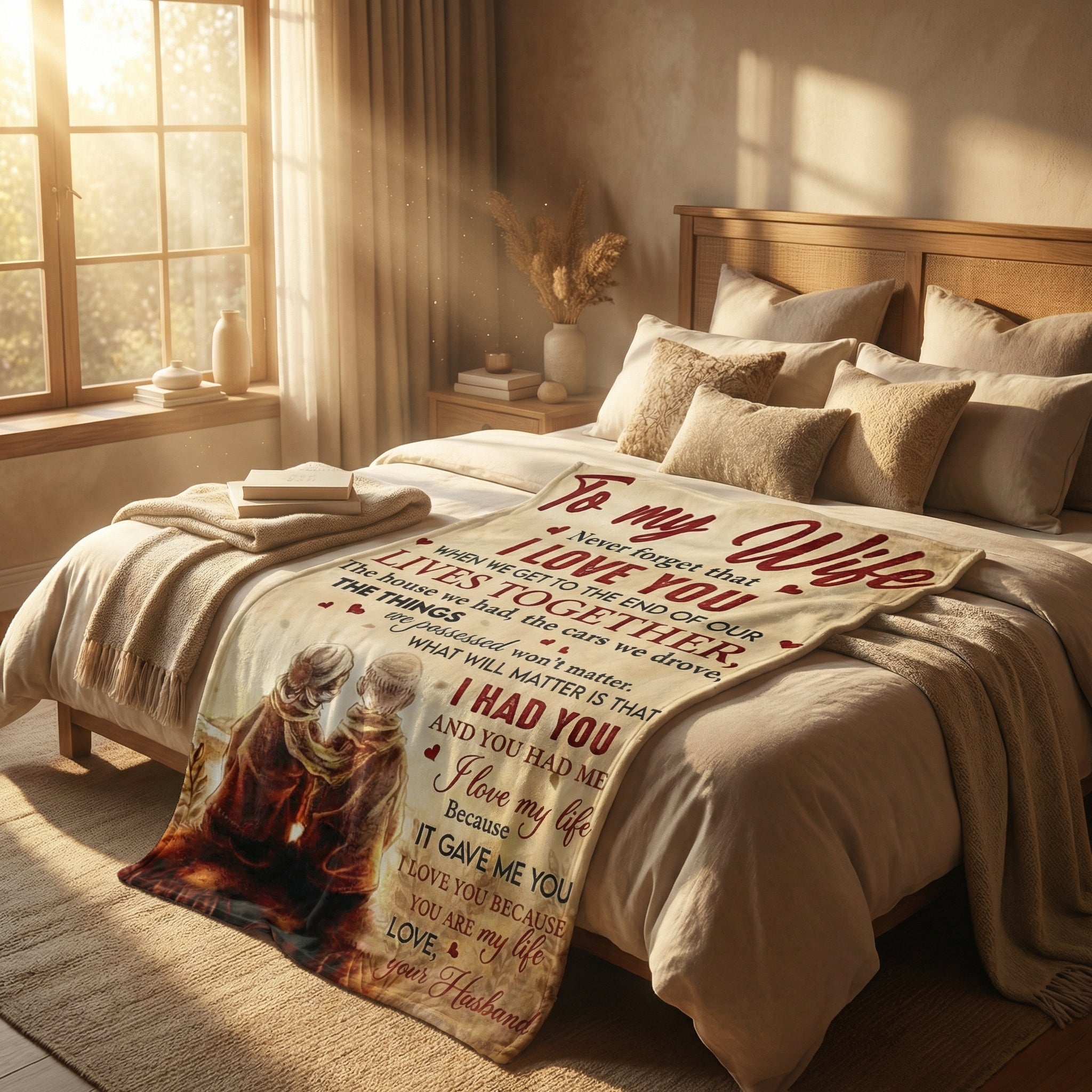 Amorlune flannel blanket for wives with a personal message, featuring a cozy design and soft texture.